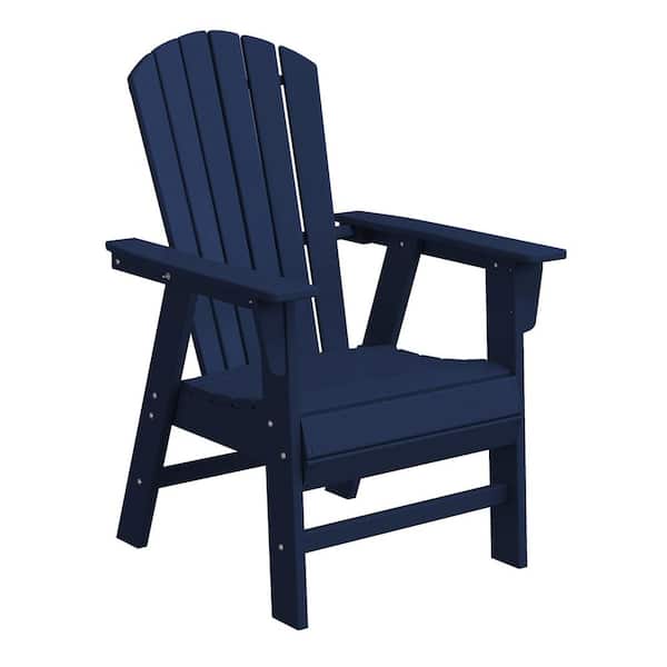 Altura Outdoor Patio Fade Resistant HDPE Plastic Adirondack Style Dining Chair with Arms in Navy Blue