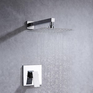 10 in. Shower Head Single-Handle 1-Spray Square High Pressure Shower Faucet in Polished Chrome (Valve Included)