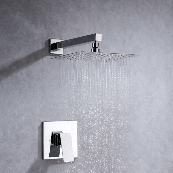 10 in. Shower Head Single-Handle 1-Spray Square High Pressure Shower Faucet in Polished Chrome (Valve Included)