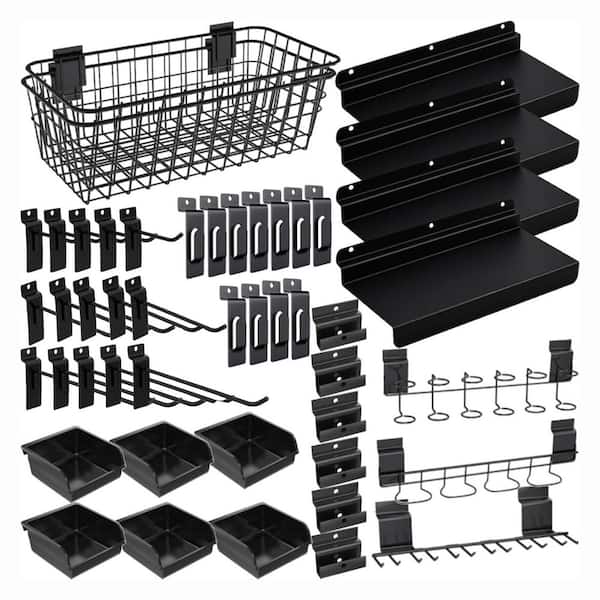 6 in. Slatwall Organizer Kit Black Steel Hooks Baskets Bins Screwdriver Holders Mounting Accessories 40 Piece Wall Rack