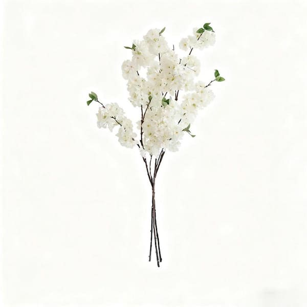 47 in. White Artificial Cherry Blossom Branches Extra Long Flower