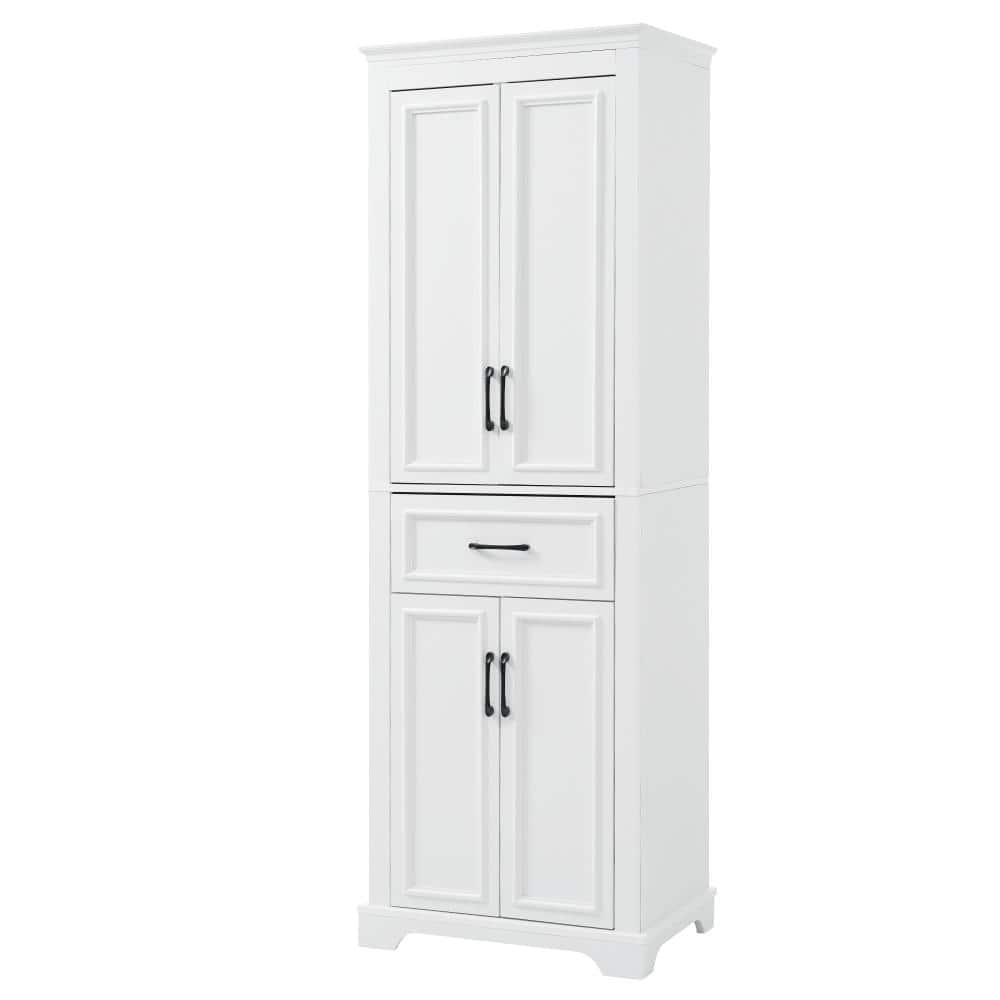 23.7 in. W x 15.7 in. D x 70.8 in. H White MDF Freestanding Linen Cabinet with 1 Drawer, 4 Doors