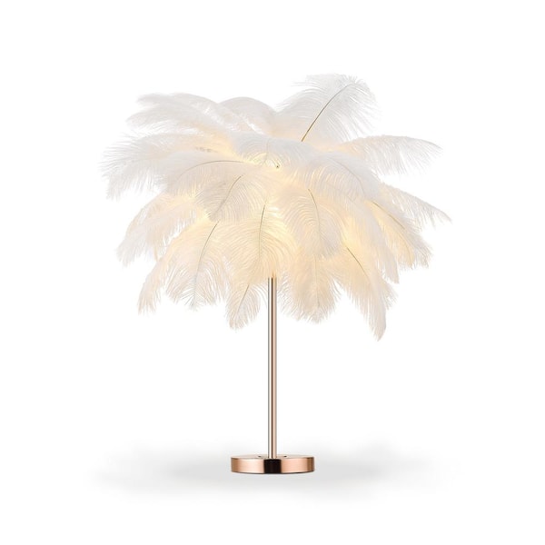 JAZAVA 23 .62 in. Gold Indoor Bedroom Livingroom Table Lamp with White Feather Shape 2PK