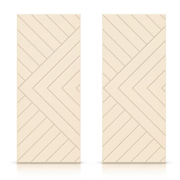 CALHOME 84 in. x 84 in. Hollow Core Beige Stained Composite MDF Interior Double Closet Sliding Doors