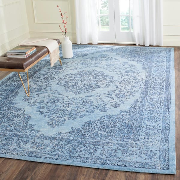 Classic Vintage Blue 8 ft. x 11 ft. Border Area Rug