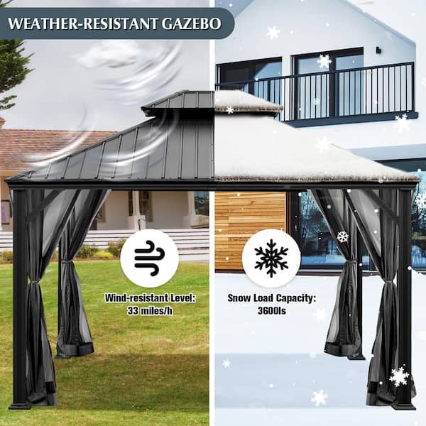 Costway 10 ft. x 12 ft. Grey Hardtop Gazebo 2-Tier Outdoor