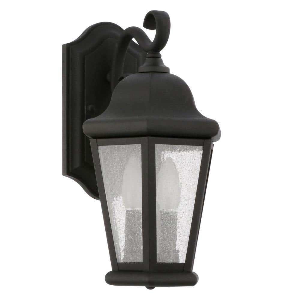 Martinsville Black 14.5" Outdoor Wall Lantern with Seeded Glass