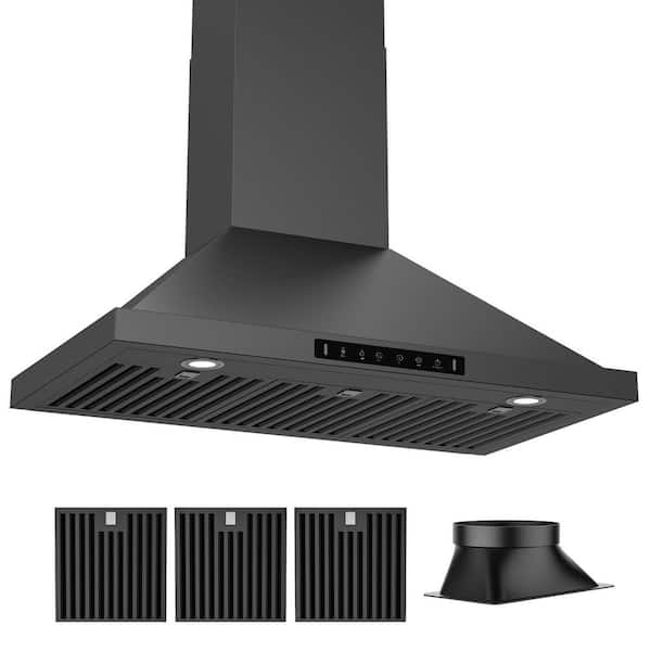 36 in. 900CFM Convertible Wall Mount Range Hood in Black Stainless Steel 3-Speed / Charcoal Filter and Gesture Control