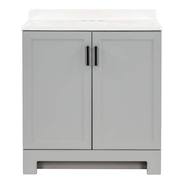 Oakley 31 in. Single Sink Pearl Gray Bath Vanity with White Cultured Marble Top (Assembled)