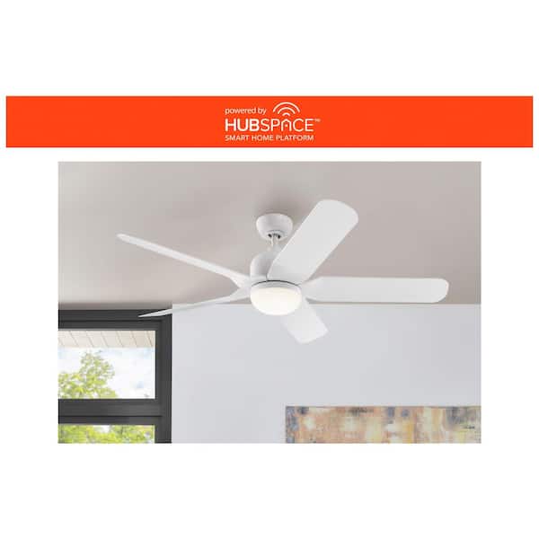 Sarita 54 in. White Changing LED Indoor Matte White Ceiling Fan with Remote and DC Motor Included Powered by Hubspace