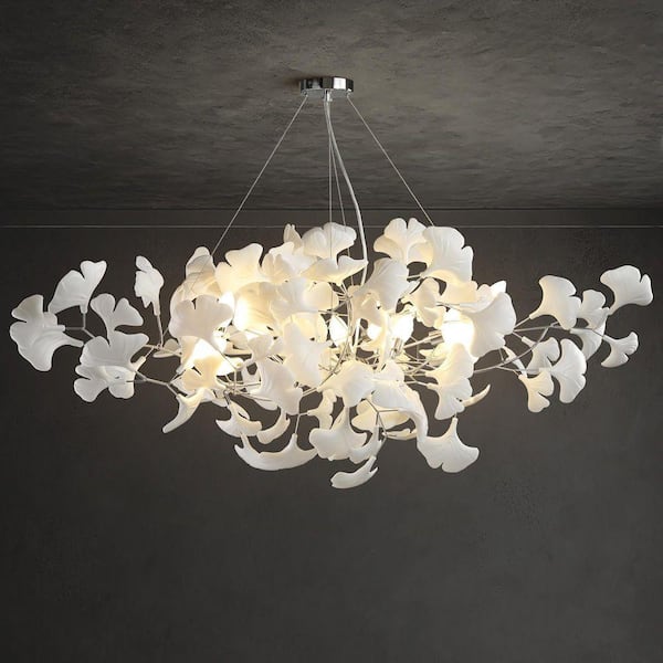 10 Light Silver Chandelier, Luxury Ginkgo Branch Chandelier for Living Room, Dining Room, Foyer, Kitchen Island-L59 in.