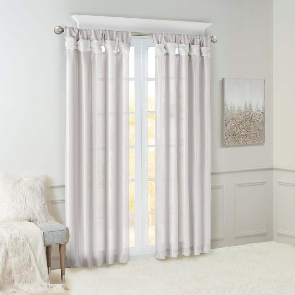Silver Faux Silk Puddle Length Tab Top Room Darkening Curtain