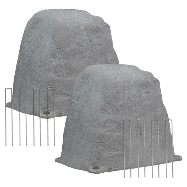Flat-Top Artificial Landscape Rock with Stakes-Gray-2 Pack