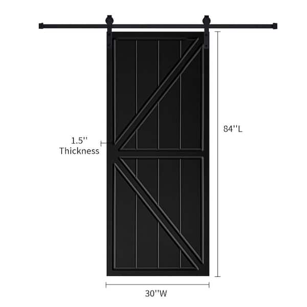 AIOPOP HOME Modern K Frame 30 in. x 84 in. MDF Black Barn Sliding Door With Hardware kit