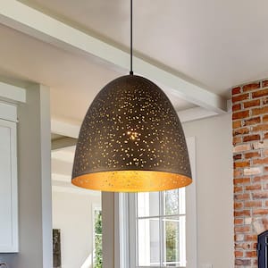 Gabby 15.74 in. 1-Light Dome Kitchen Island Pendant Light Brass Chandelier with Hollowed-Out Shade