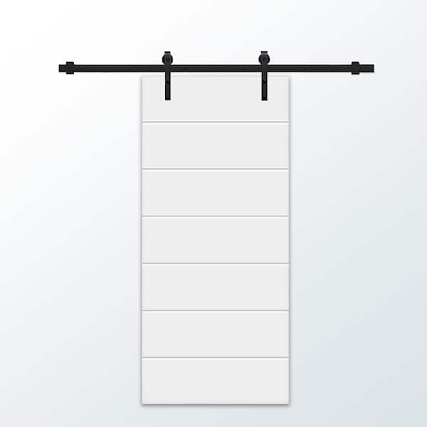 CALHOME 30 in. x 84 in. White Painted Composite MDF Paneled Interior Sliding Barn Door with Hardware Kit
