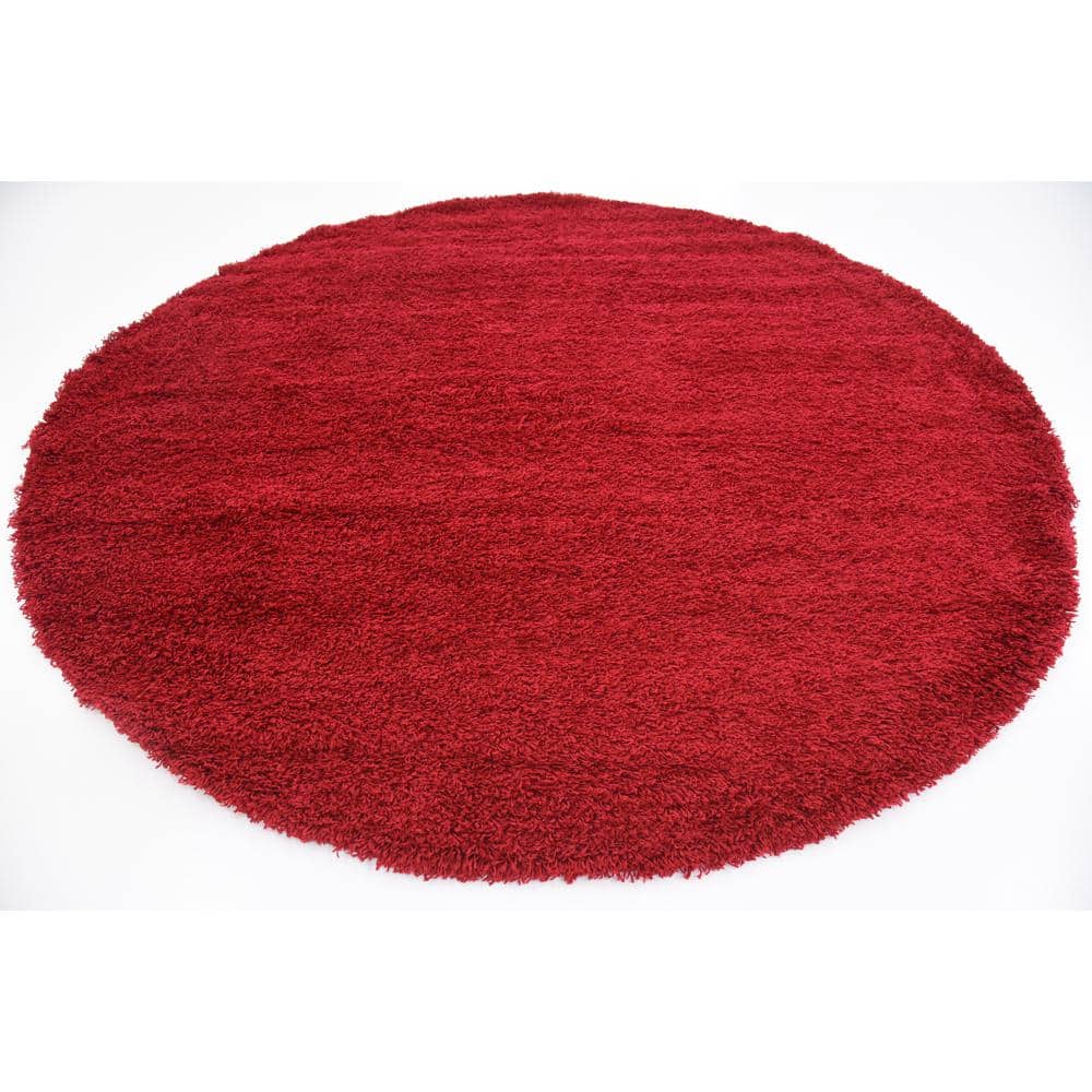 Luxe Cherry Red Round Shag Rug, Stain-Resistant & Washable