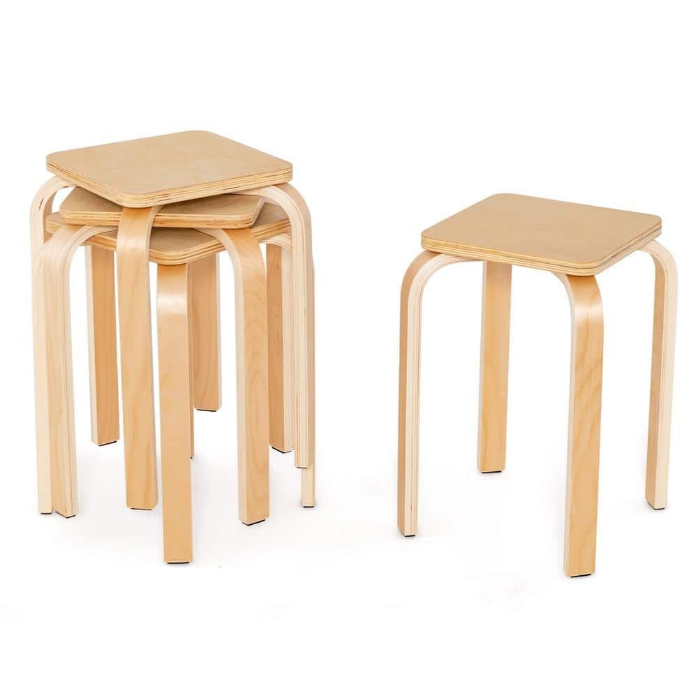 Stackable Stools Set of 4 with Square Top and Rounded Corners-Natural price history on PriceWatchPro