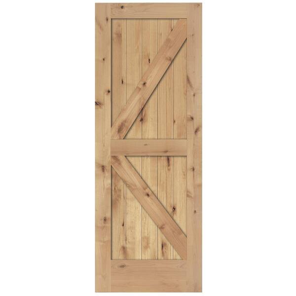 Steves & Sons 36 in. x 84 in. 2-Panel Solid Core Prefinished Natural Knotty Alder Interior Barn Door Slab