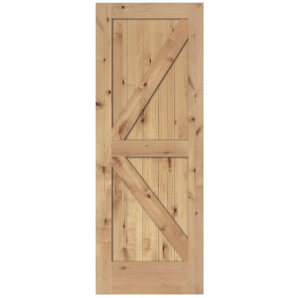 Steves & Sons 24 in. x 80 in. 2-Panel Solid Core Unfinished Knotty Alder Interior Barn Door Slab