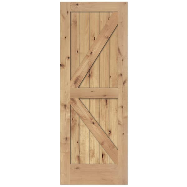 Steves & Sons 30 in. x 80 in. 2-Panel Solid Core Unfinished Knotty Alder Interior Barn Door Slab