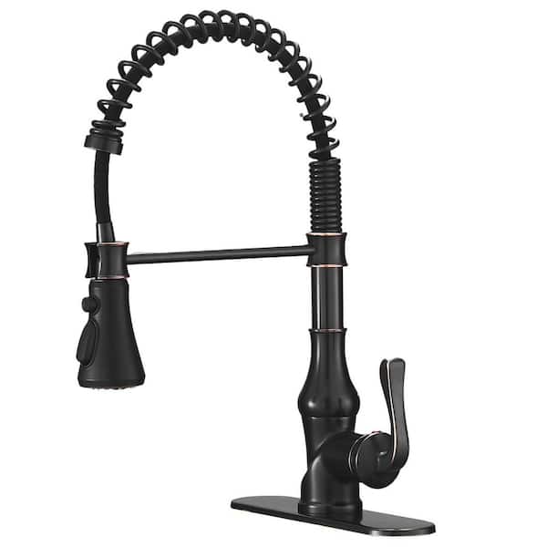 BWE Single-Handle Pull-Down Sprayer 3 Spray High Arc Kitchen Faucet With Deck Plate in Oil Rubbed Bronze