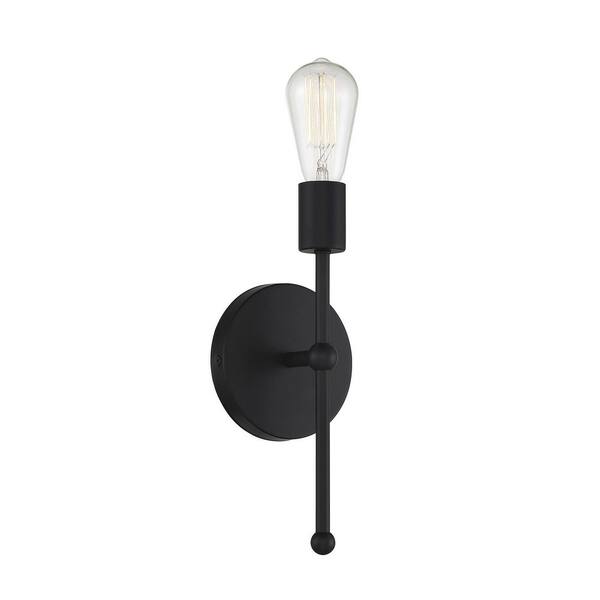 Savoy House 6 in. W x 12 in. H 1-Light Matte Black Wall Sconce with Exposed Bulb