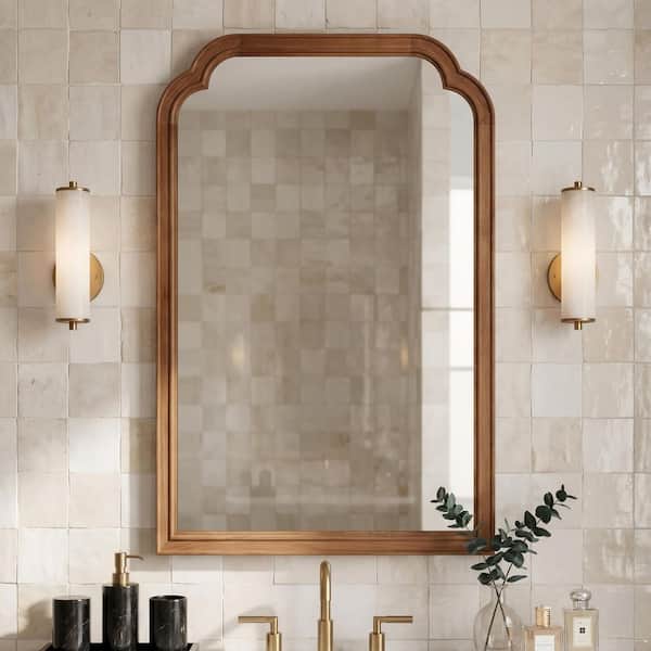 Yellowish Brown 20 in. W x 30 in. H Rectangular Framed Rounded Corner Decorative Wall Mount Bathroom Vanity Mirror