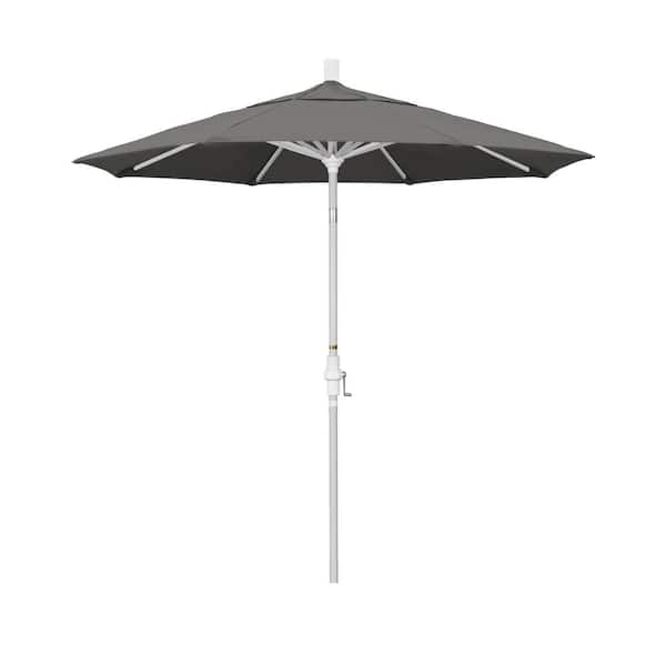 California Umbrella 7.5 ft. Matted White Aluminum Market Patio Umbrella Collar Tilt Crank Lift in Charcoal Sunbrella