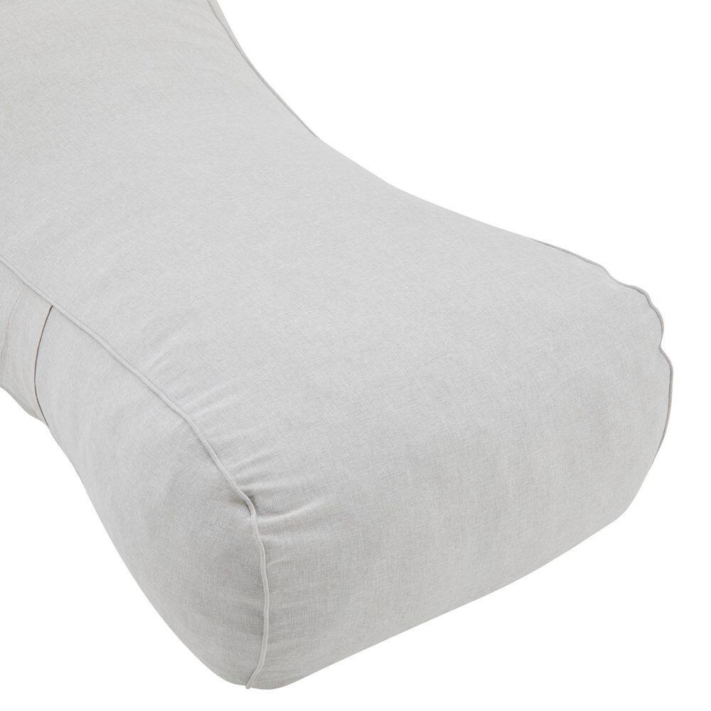 Side profile view of the light gray bean bag lounge chair.