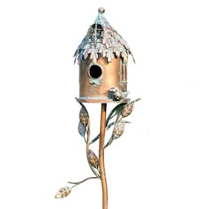 65 in. Tall Country Style Iron Birdhouse Stake Round House