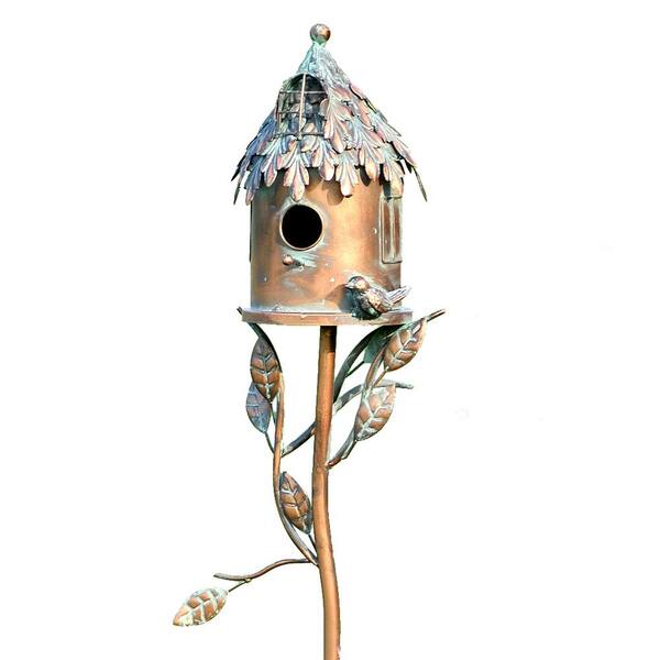 Zaer Ltd. International 65 in. Tall Country Style Iron Birdhouse Stake Round House