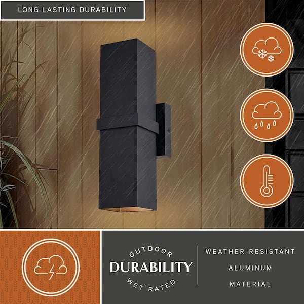 Lavage Aluminum 2-Light Black Cylinder Outdoor Contemporary Wall Lamp - Up and Down Lighting