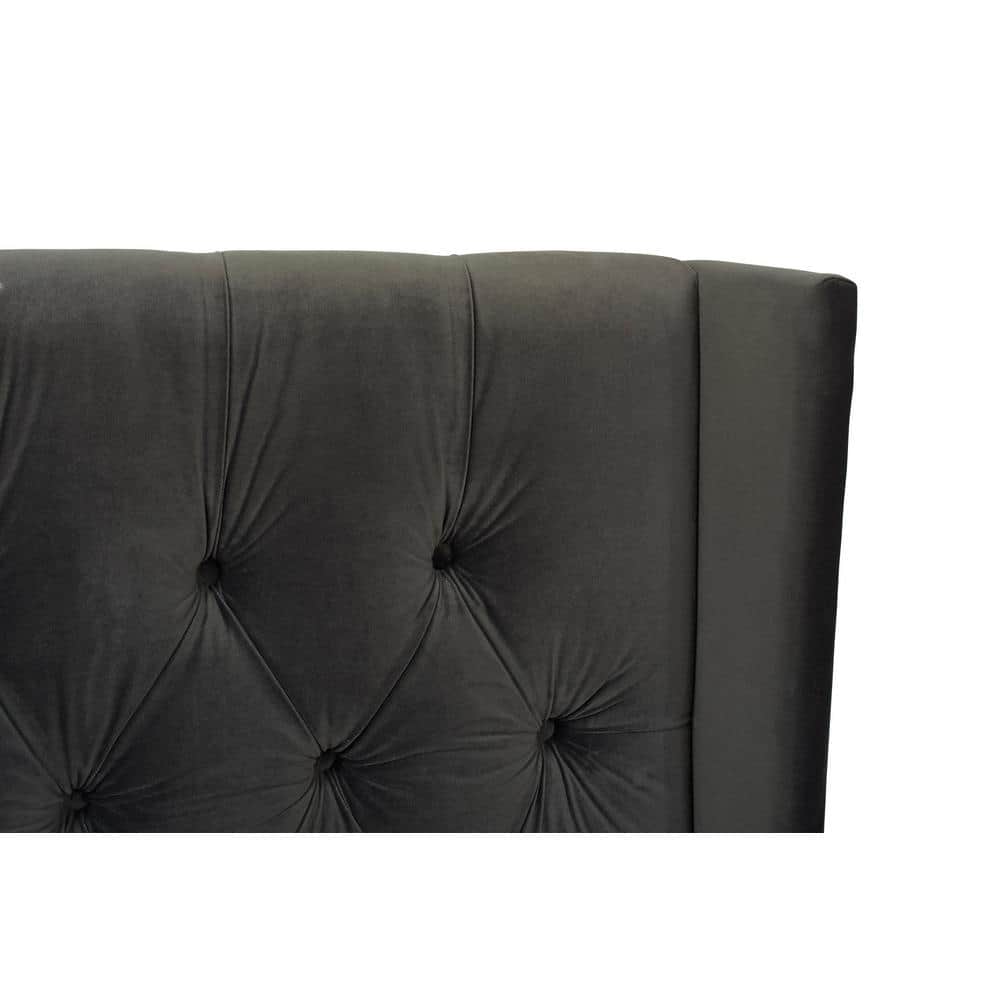 David King Pine Wood Upholstered Tufted Bed with Nailhead Trim