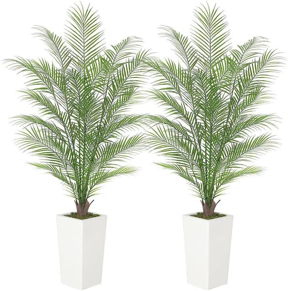 Unbranded 2PCS 5FT Artificial Palm Tree In Pot, Faux Areca Palm Plants with 32 Full Lifelike Palm Leaves Realistic Trunks Decro