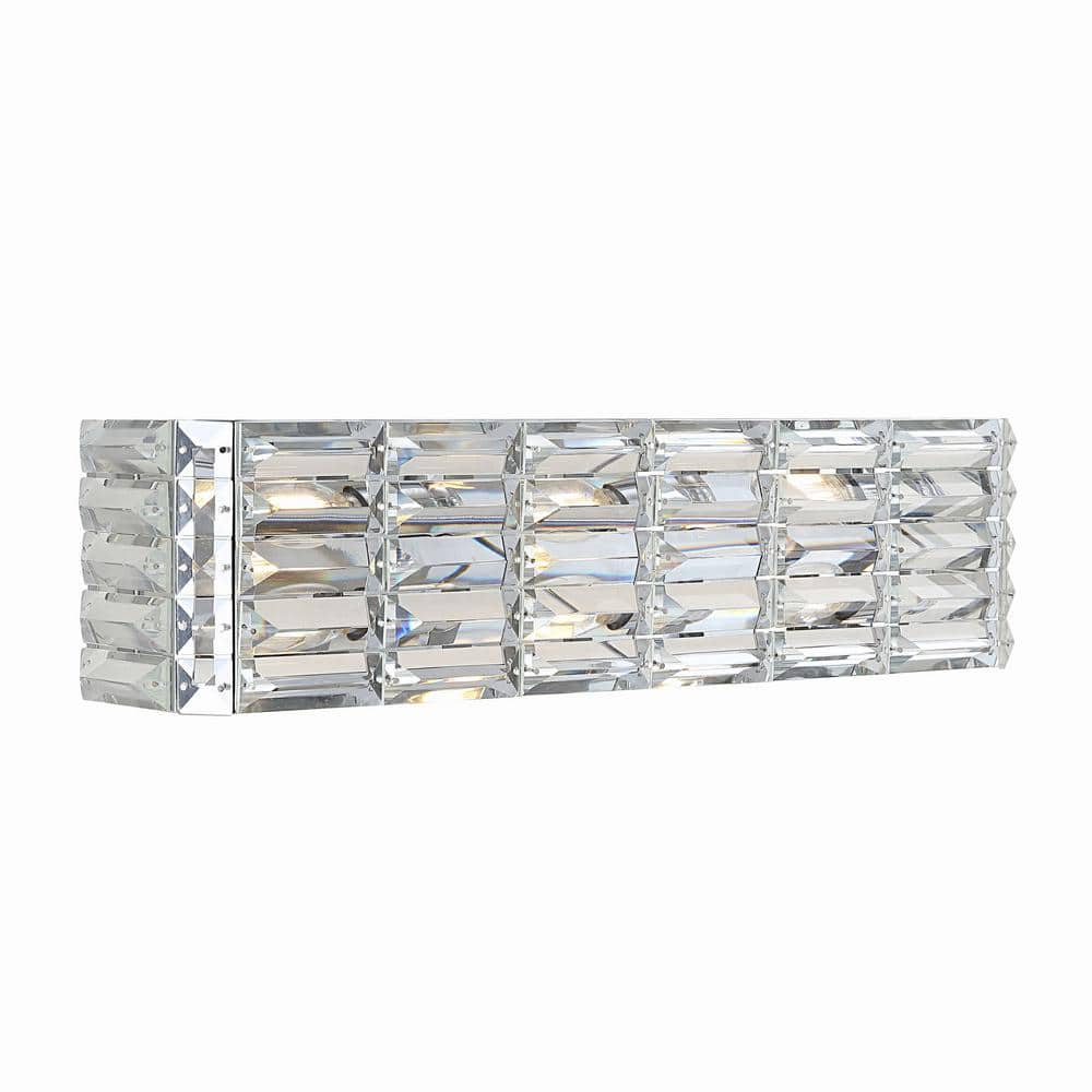 Evelyn Crystal Glam 24" Chrome LED Vanity Light with Mid-Century Flair