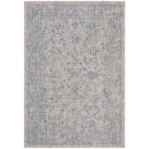 Courtyard Gray/Navy 8 ft. x 11 ft. Border Indoor/Outdoor Patio  Area Rug