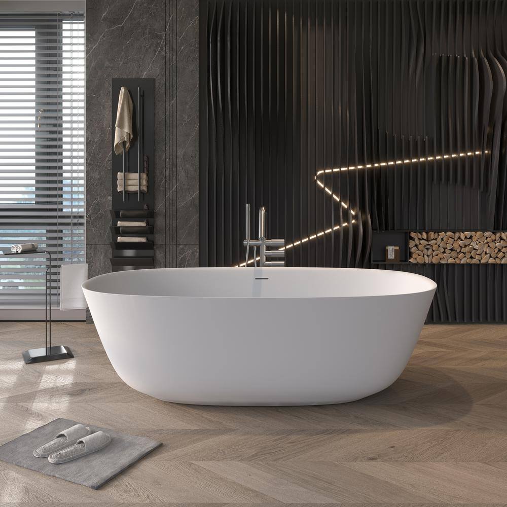 Moray 67 in. x 33.5 in. Solid Surface Stone Resin Flatbottom Freestanding Double Slipper Soaking Bathtub in Matte White price history on PriceWatchPro