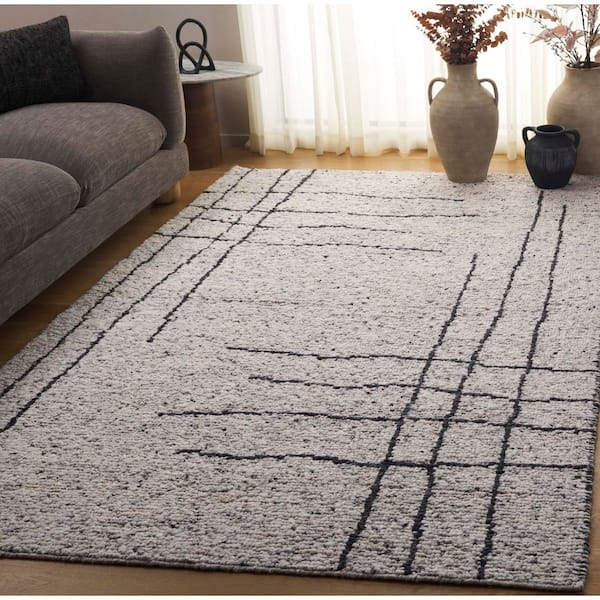 Natura 5 ft. x 8 ft. Gray/Black Abstract Grid Distresed Area Rug