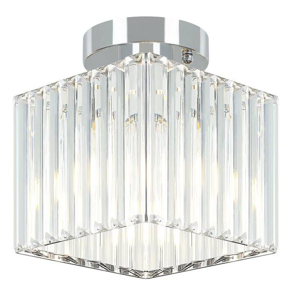 ZSMIHDOH 7.24 in. 1-Light Nickel Square Crystal Semi Flush Mount