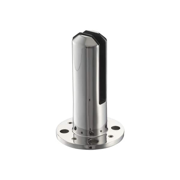 Glass Warehouse 3.8 in. in Diameter x 6.4 in. H Chrome Stainless Steel Round Baseplate Glass Railing Spigot for 1/2 in. Glass Thickness