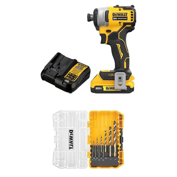 ATOMIC 20V MAX Lithium-Ion Brushless Cordless Compact 1/4 in. Impact Driver Kit & Drill Bit Set w/2Ah Battery & Charger