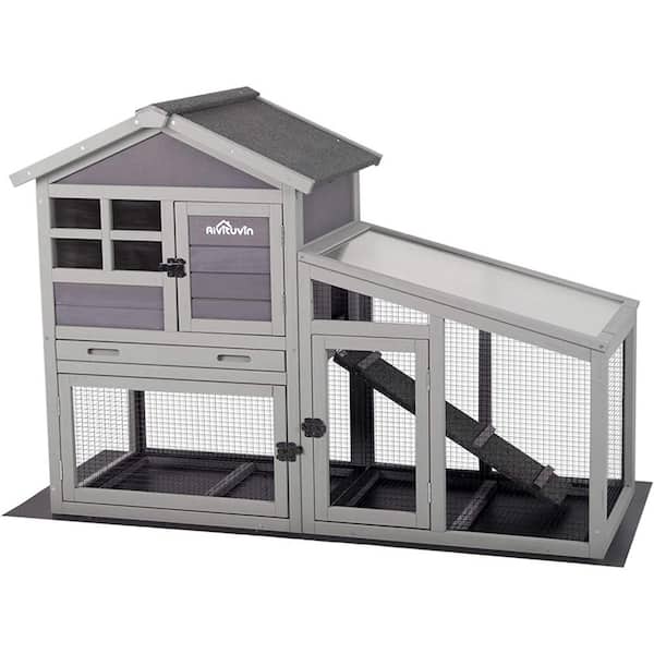 aivituvin Outdoor and Indoor Rabbit Hutch with Wire Mesh Floor and PVC Layer (Inner Space 9 sq. ft.)