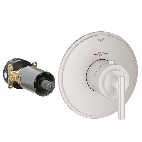 GROHE Timeless Single Handle GrohFlex Universal Rough-In Box High Flow Custom Thermostatic Kit in Brushed Nickel