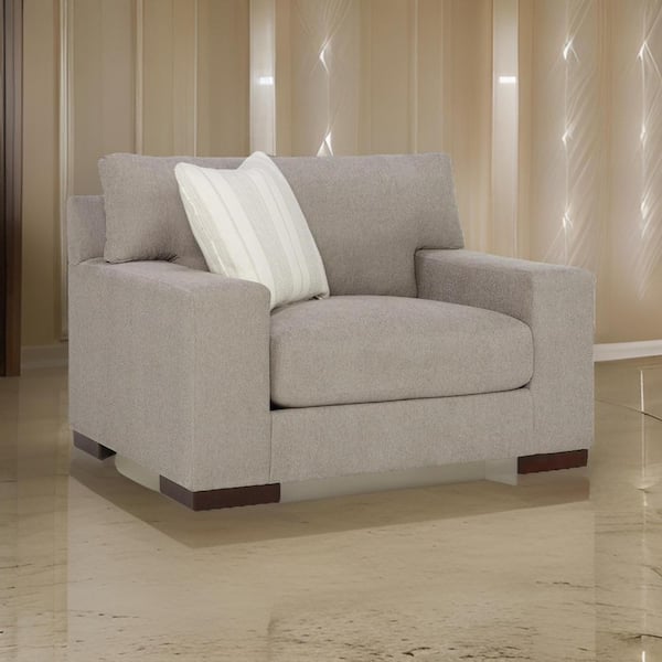 Ivory and Black Polyester Arm chair with 1 Ivory Throw Pillow