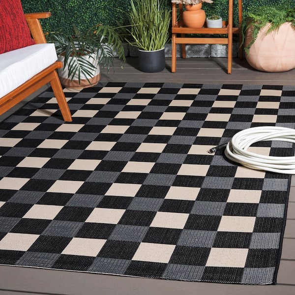 Courtyard Black/Beige 8 ft. x 10 ft. Plaid Grid Indoor/Outdoor Area Rug