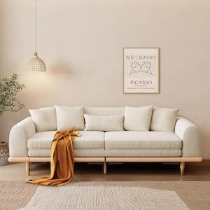 110.2 in. Width Square Arm Cotton Linen Straight Sofa in Beige