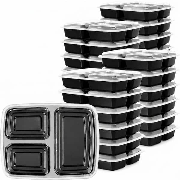 Meal Prep Containers with Lids, 32 oz, 3-Compartment, 100 Piece, Reusable Leakproof Food Storage, Black