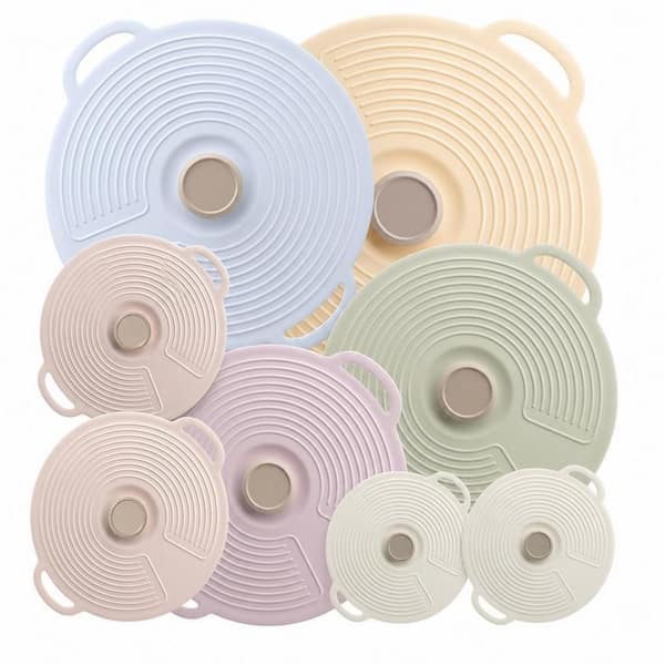 8-Pack Silicone Lids with 6 Sizes, Reusable Heat Resistant Lids, Microwave Splatter Cover for Cups, Bowls and Plates