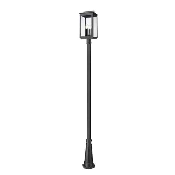 Hartwell 116.75 in. 4-Light Sand Black Aluminum Hardwired Outdoor Marine Grade Post Light Set with No Bulb Included